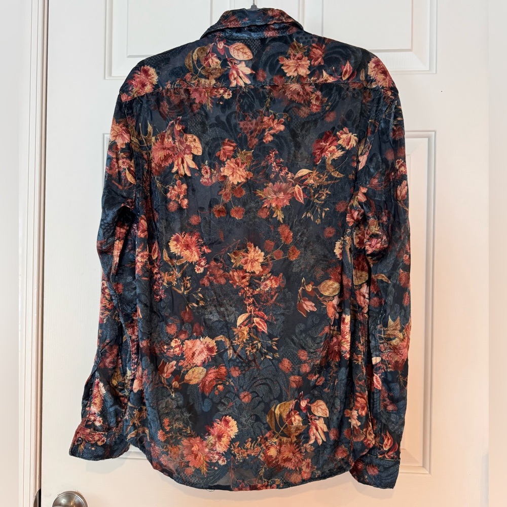 Zara Relaxed Fit Button Down Velour Floral Shirt, Medium - Picture 2 of 5